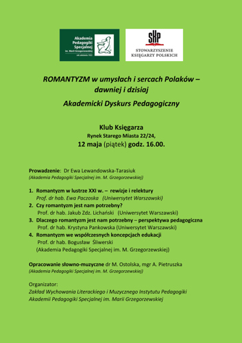 plakat zapraszający na spotkanie w Klubie Księgarza 12 maja o godz. 16.00