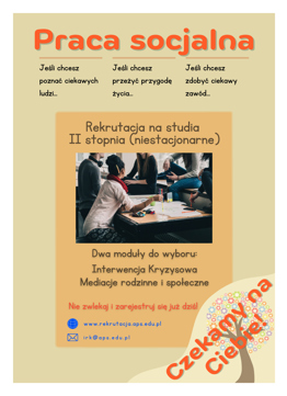 plakat zapraszający na studia II stopnia PRACA SOCJALNA