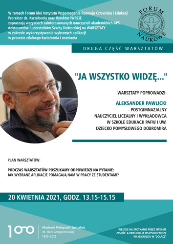 plakat II część warsztatów "Ja wszystko widzę" A. Pawlicki