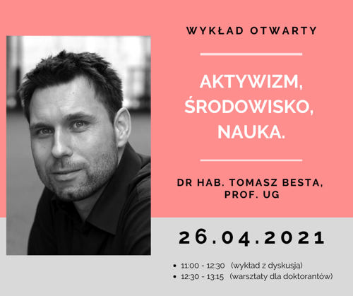 Plakat wykładu dr. hab. Tomsza Besty, prof. UG