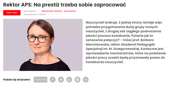 Rektor APS Barbara Marcinkowska