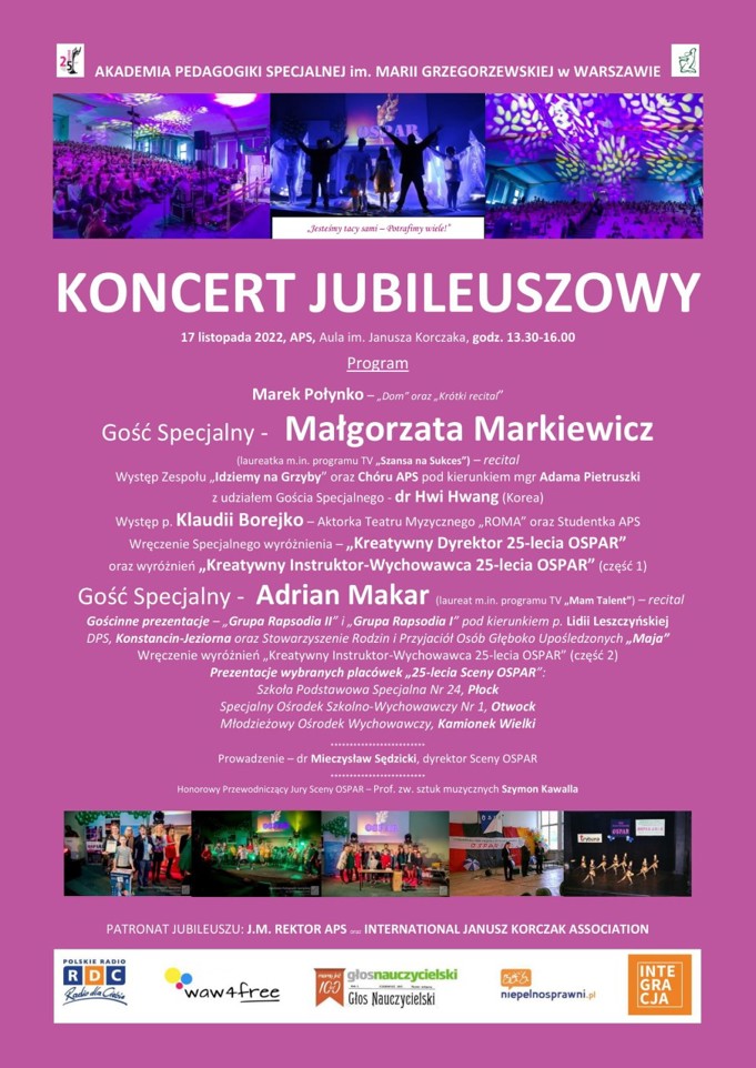 Plakat z programem koncertu jubileuszowego OSPAR