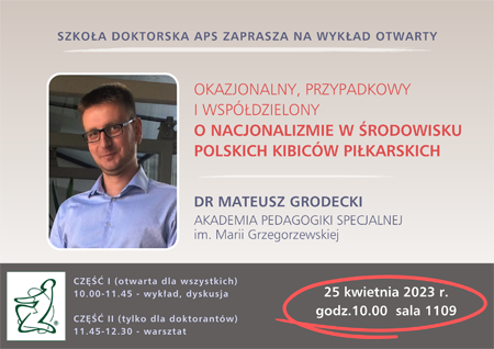 plakat zapraszający na wykład otwarty w Szkole Doktorskiej