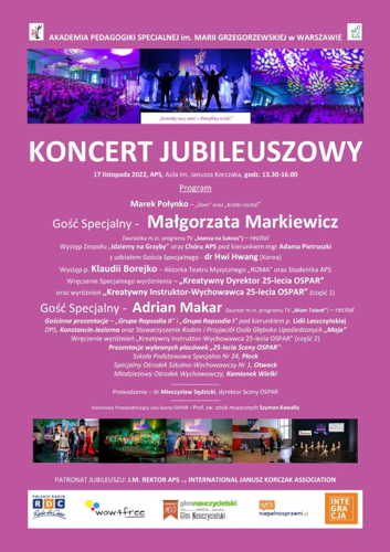 Program koncertu jubileuszowego OSPAR