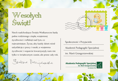 Kartka z życzeniami na Wielkanoc 2025 od Rektor