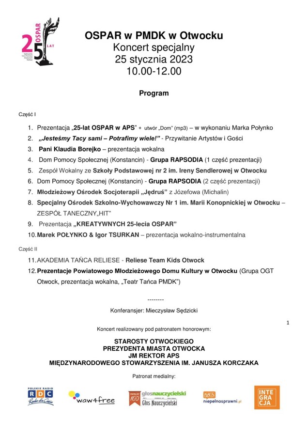 program koncertu OSPAR w Otwocku
