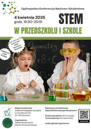 Plakat zapraszający na Konferencję STEM - 4 kwietnia 2025 w APS