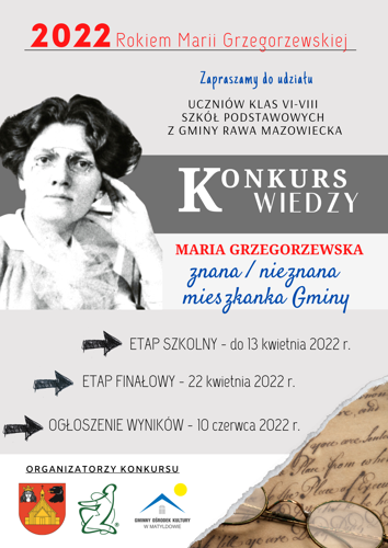 Plakat konkursu wiedzy o Marii Grzegorzewskiej