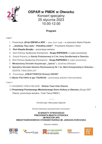 Koncert OSPAR w Otwocku - program
