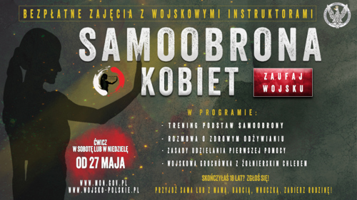 Plakat szkolenia Samoobrona kobiet -zaufaj wojsku