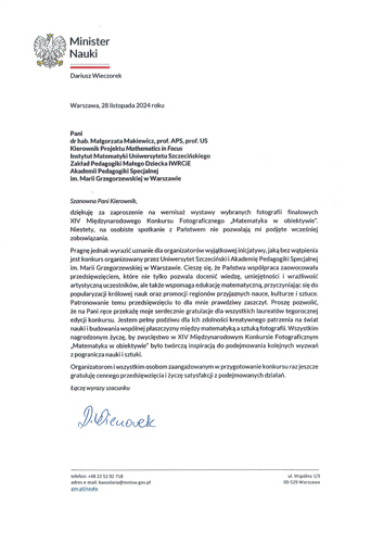 List Ministra Nauki Dariusza Wieczorka